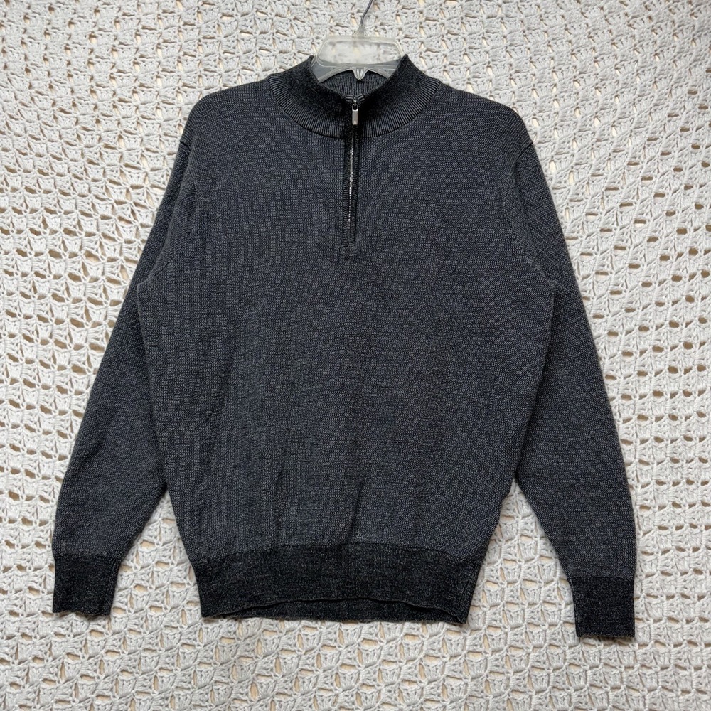 Peter‎ Millar 100% Merino Wool Sweater Mens L Gray 1/4 Zip Pullover Long Sleeve
